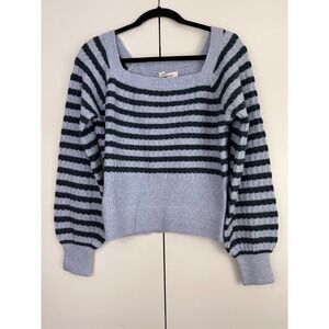 Francesca's Blue Striped‎ Square Neck Balloon Sleeve Sweater SD-10675 Large NWT